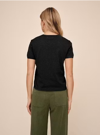 Short Sleeve Crew Neck Knit Top - Vintage Black
