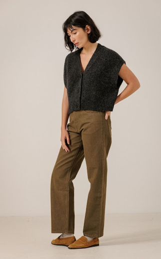 Alpaca button Down Vest- Basalt