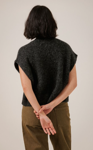 Alpaca button Down Vest- Basalt