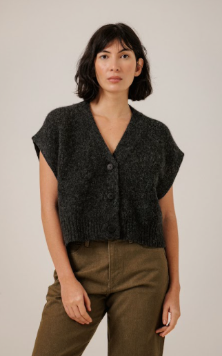 Alpaca button Down Vest- Basalt