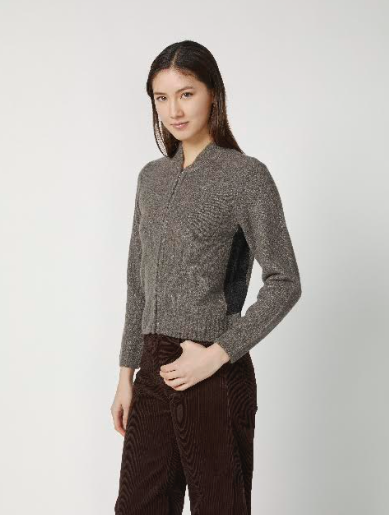 Boucle Cashmere Zip Front Sweater - Brown