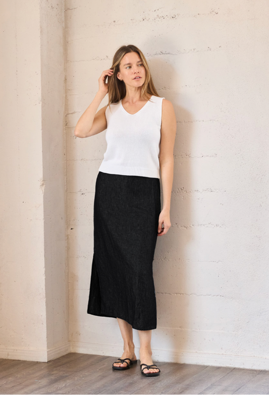 Linen Slit Skirt - Black