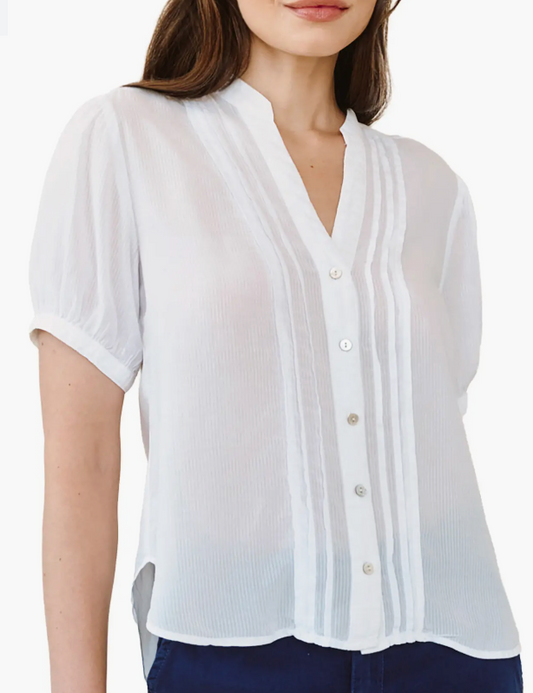 Short Sleeve Pintuck Shirt - White