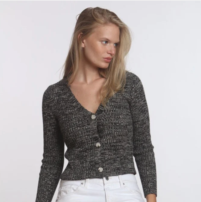 Johnny Collar Cardigan - Black Melange