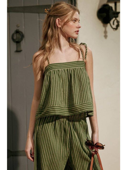 Green Striped Thin Strap Top