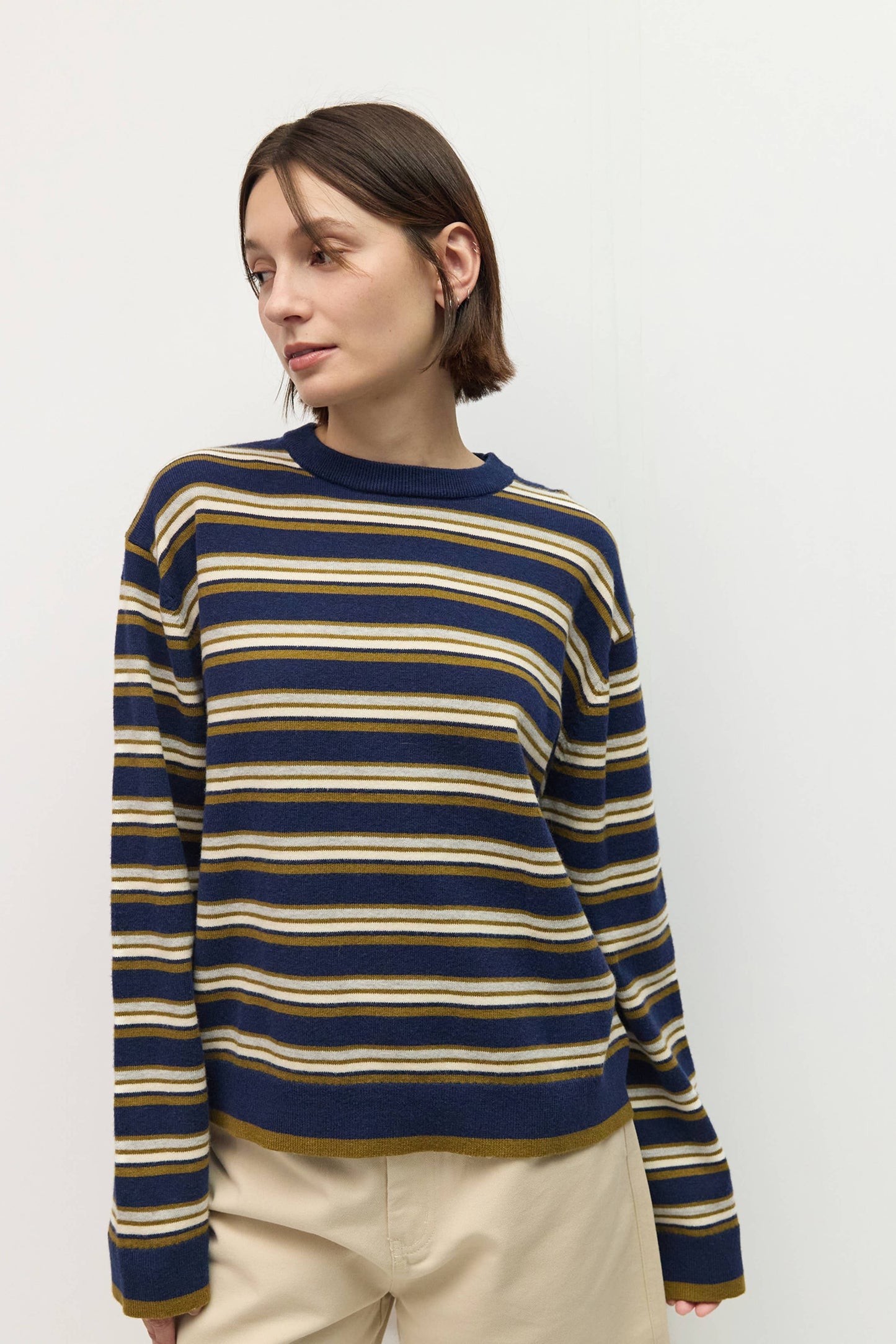 Cassandra Sweater | Crewneck Stripe Relaxed Sweater