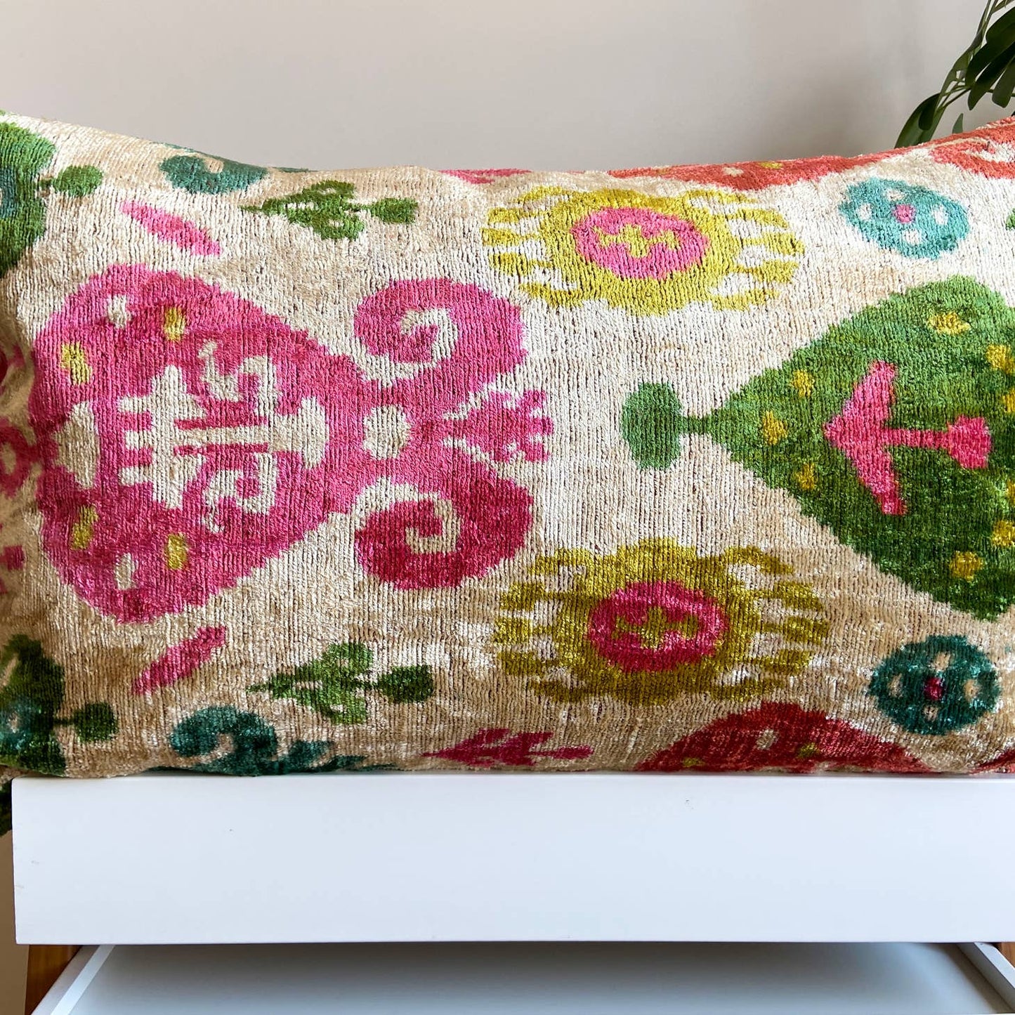 Multi Pink/Olive w/ Insert Ikat Velvet Silk Pillow