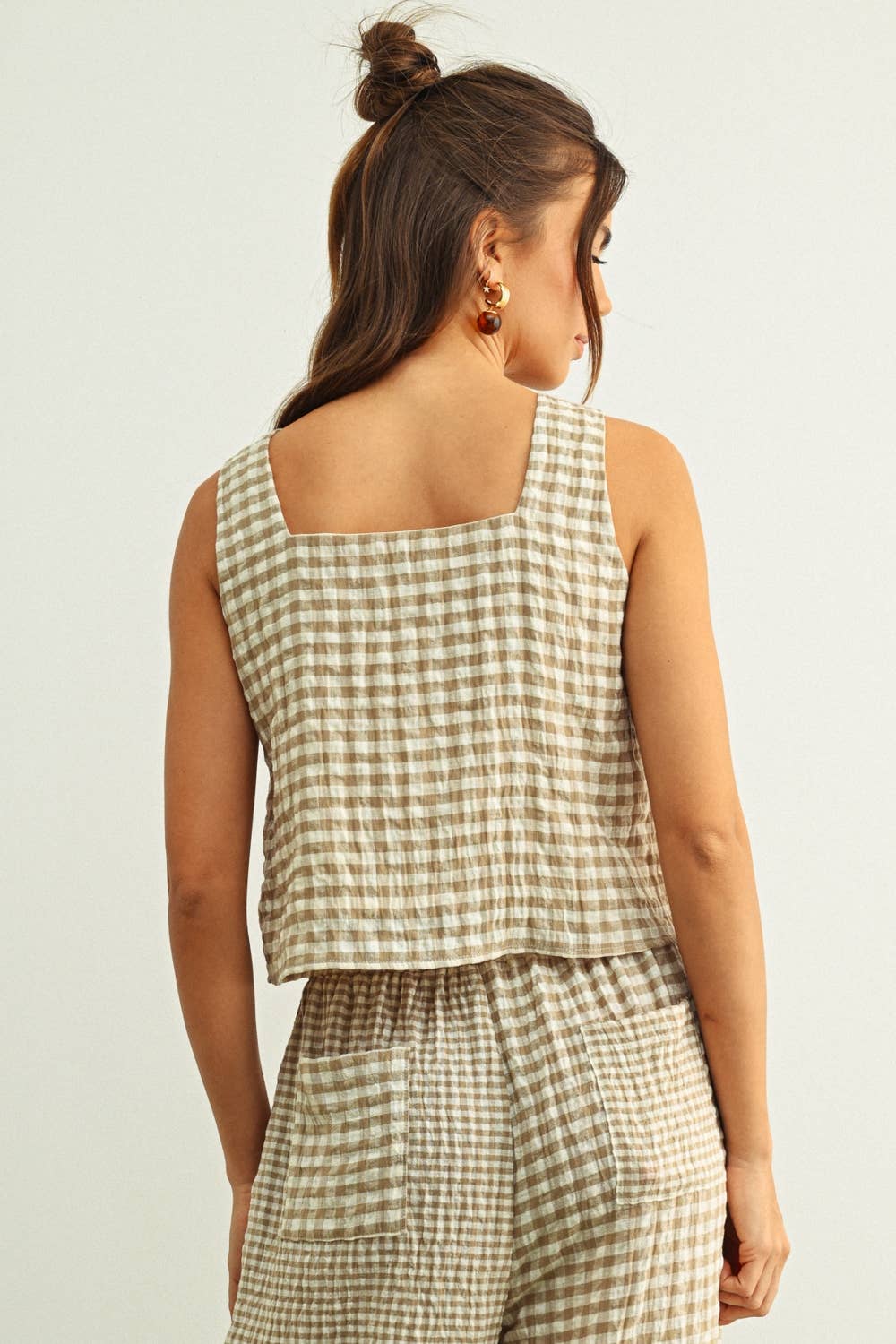 Gingham Square Neck Top