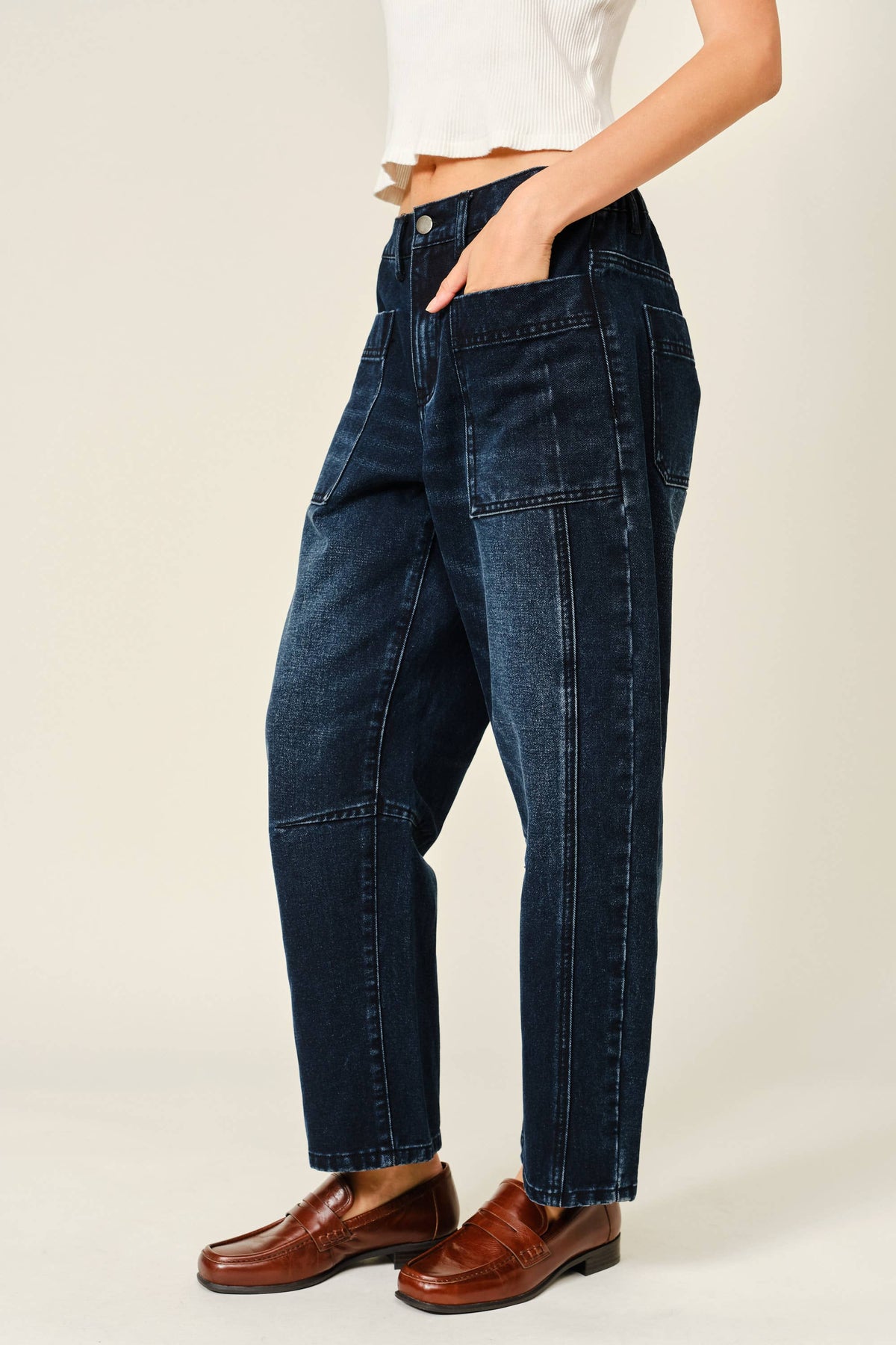 Dark Wash Barrel Jeans