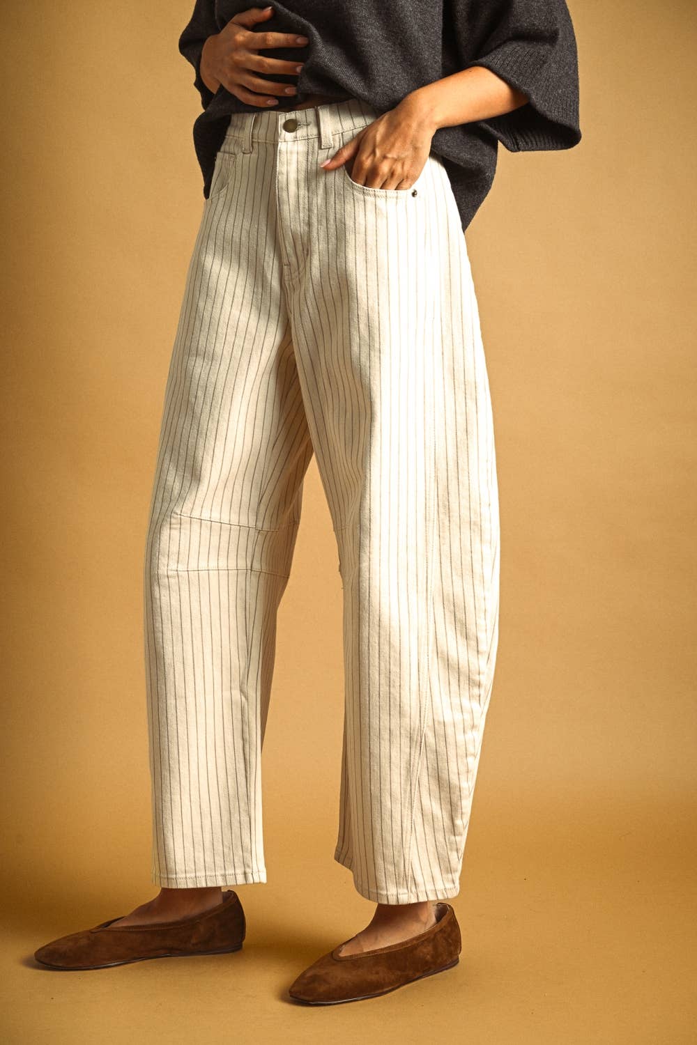 Pinstriped Barrel Pants - 2 colors