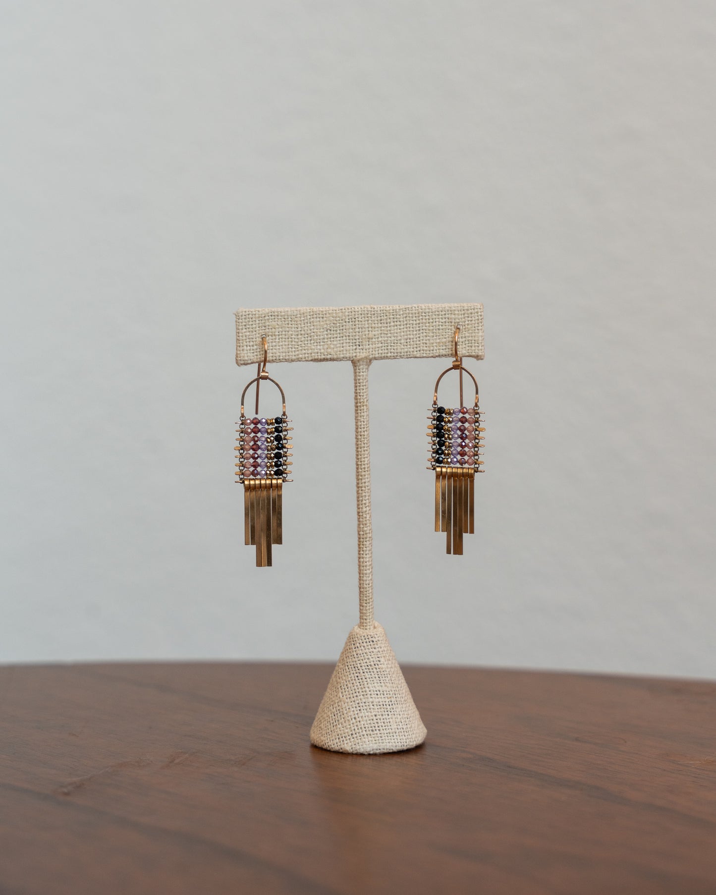 Onyx, Amethyst, Garnet, Pink Quartz, Pyrite Minima Earrings