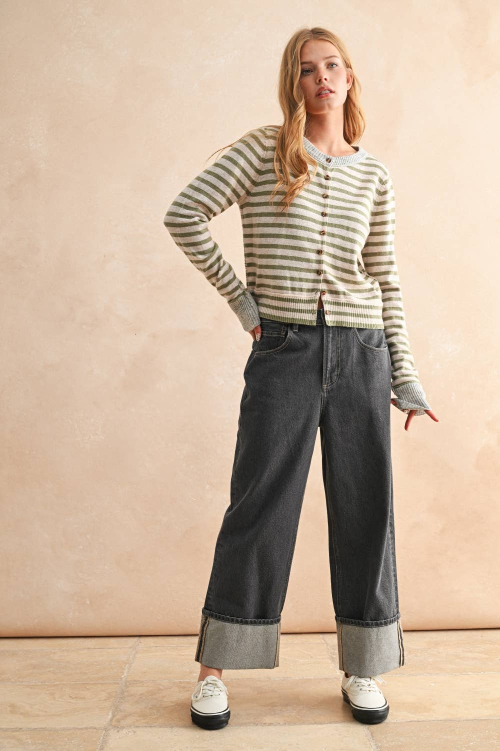 Olive Striped Cardigan