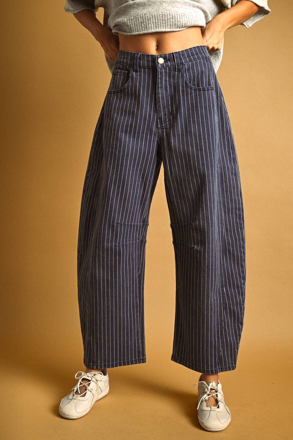 Pinstriped Barrel Pants - 2 colors