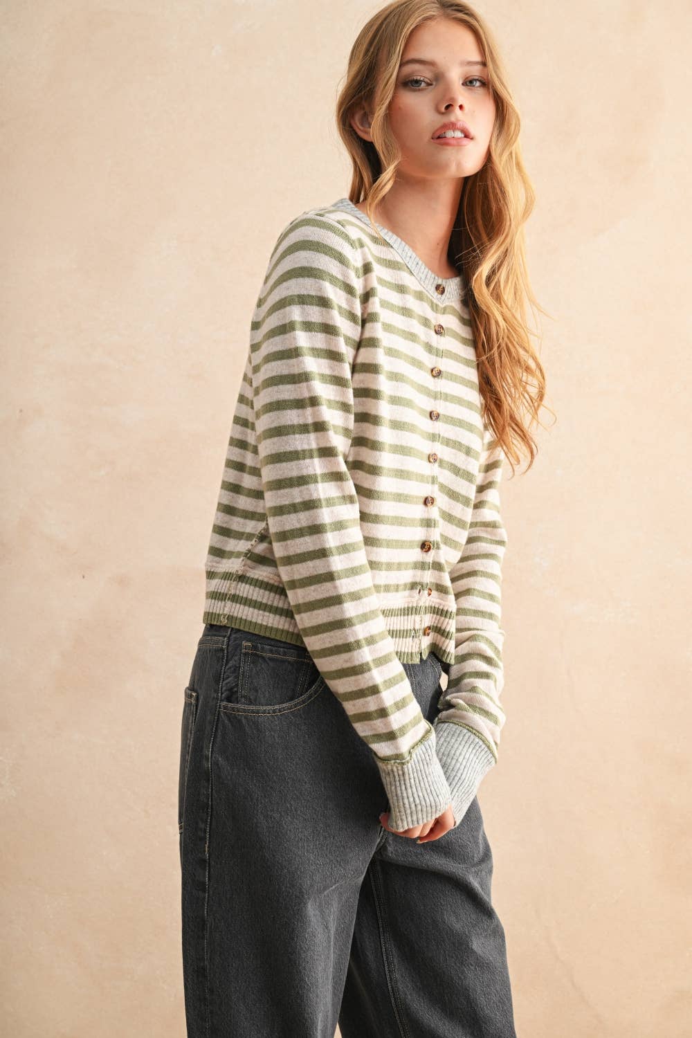 Olive Striped Cardigan