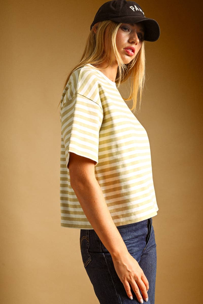 Lemon Striped Short Sleeve Top