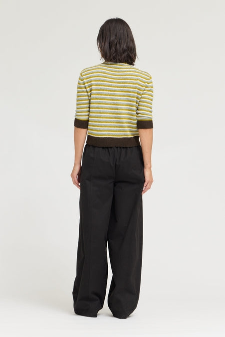 7/8 Sleeves Brown Multi Stripe Sweater Top
