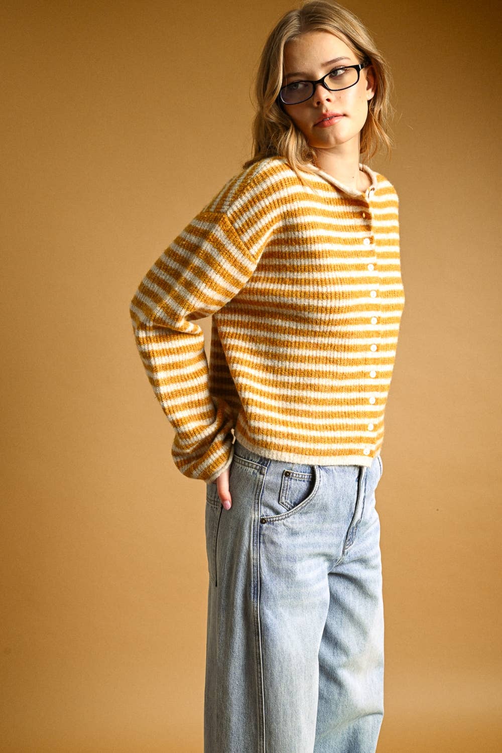 Striped button front cardigan