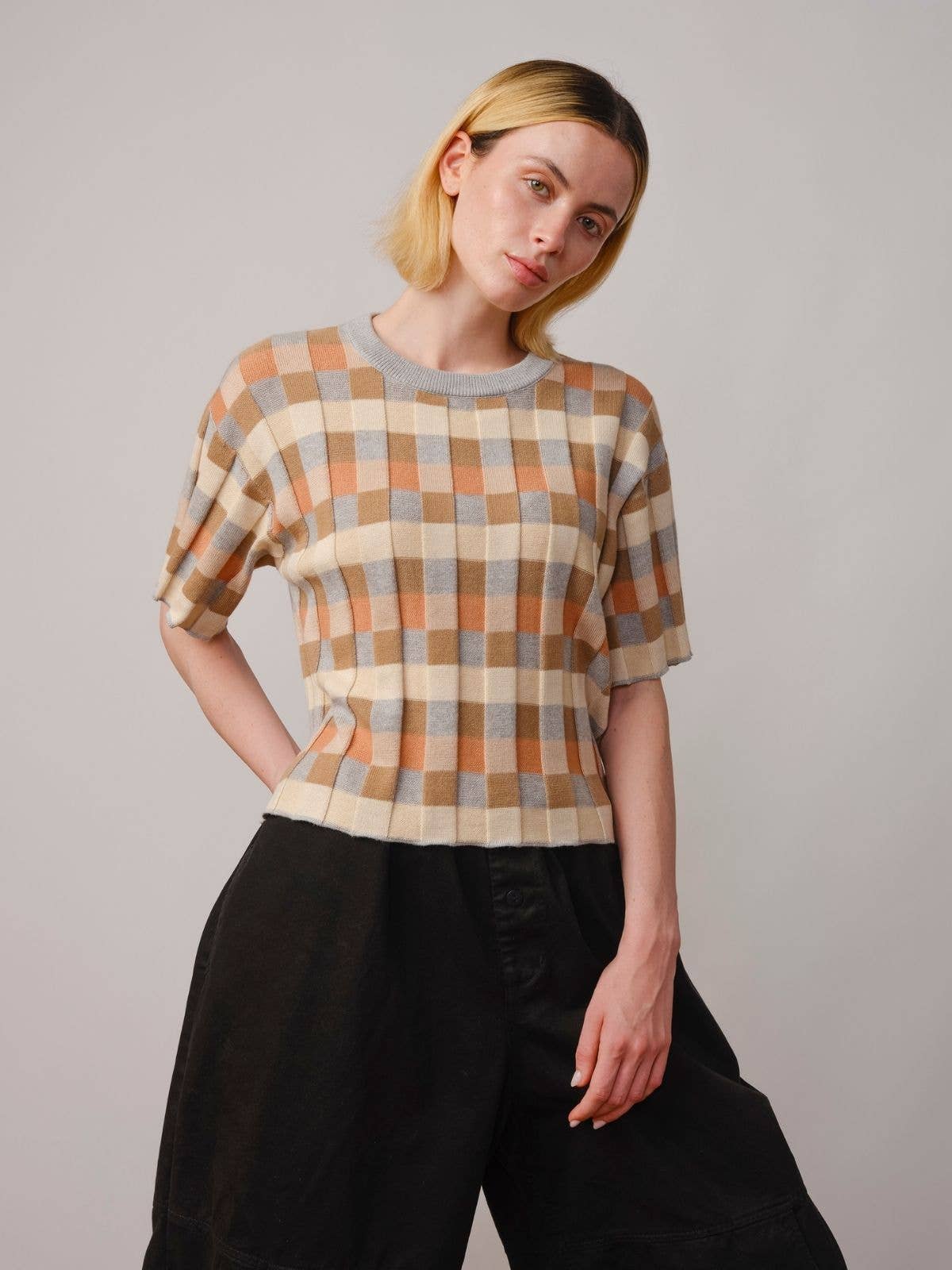 Anni Grid Plaited Tee - Quartz
