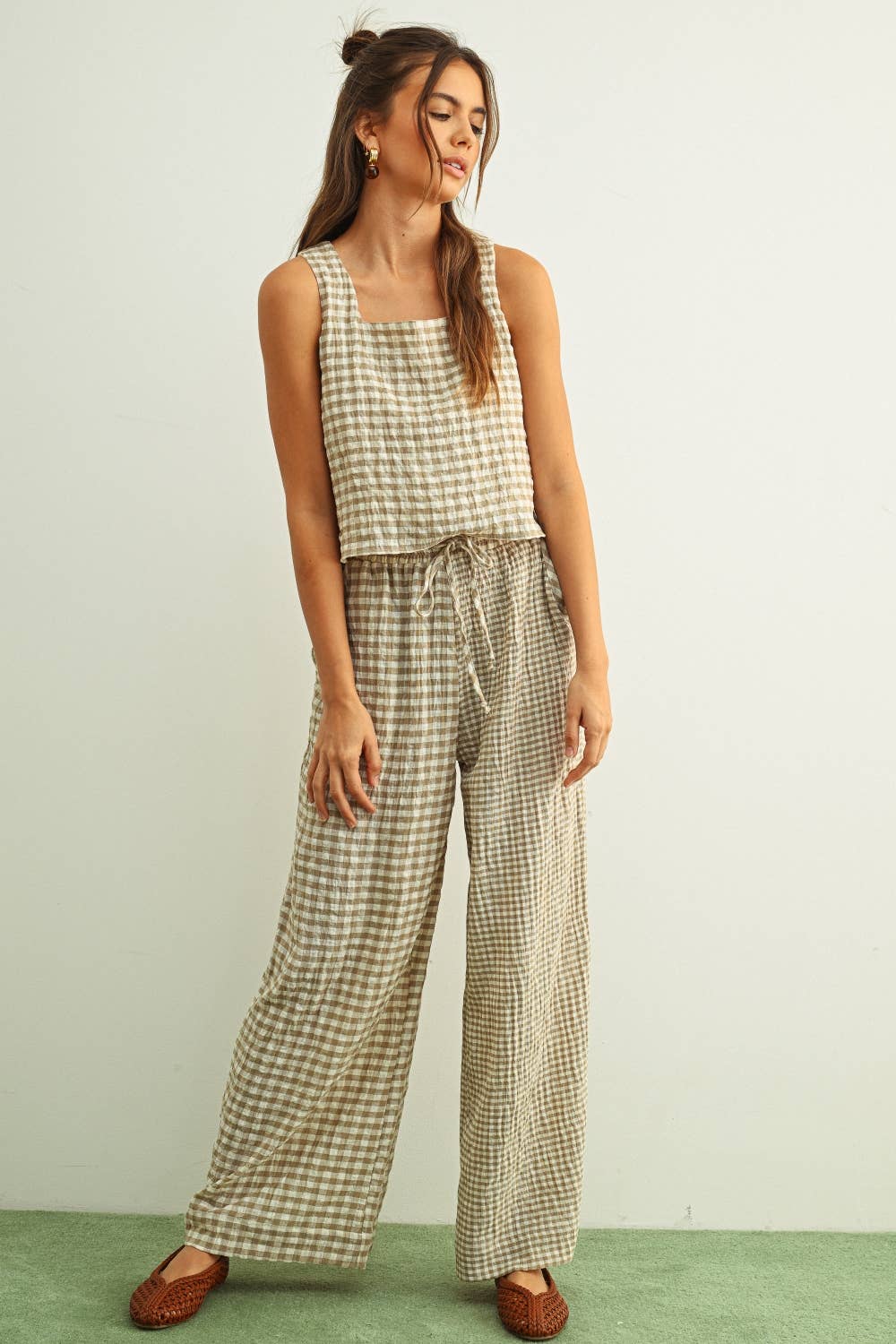 Gingham Square Neck Top
