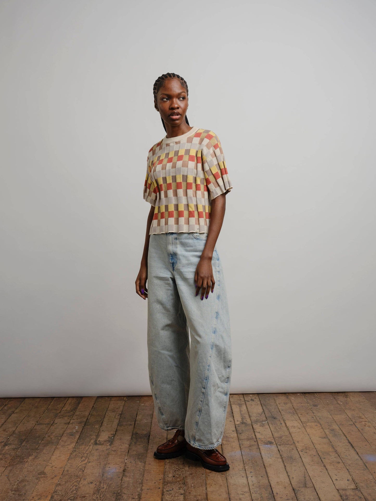 Anni Grid Plaited Sweater (cream/orange/yellow) - Elemental