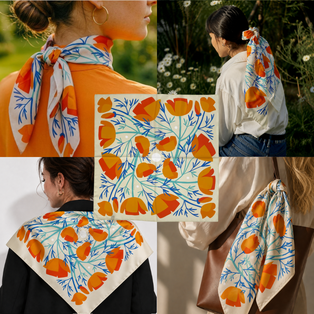 California Poppies Silk Scarf