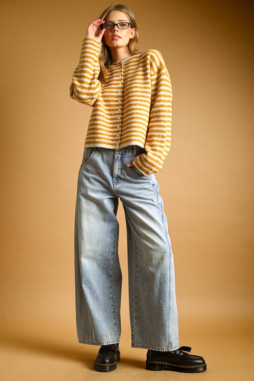 Striped button front cardigan