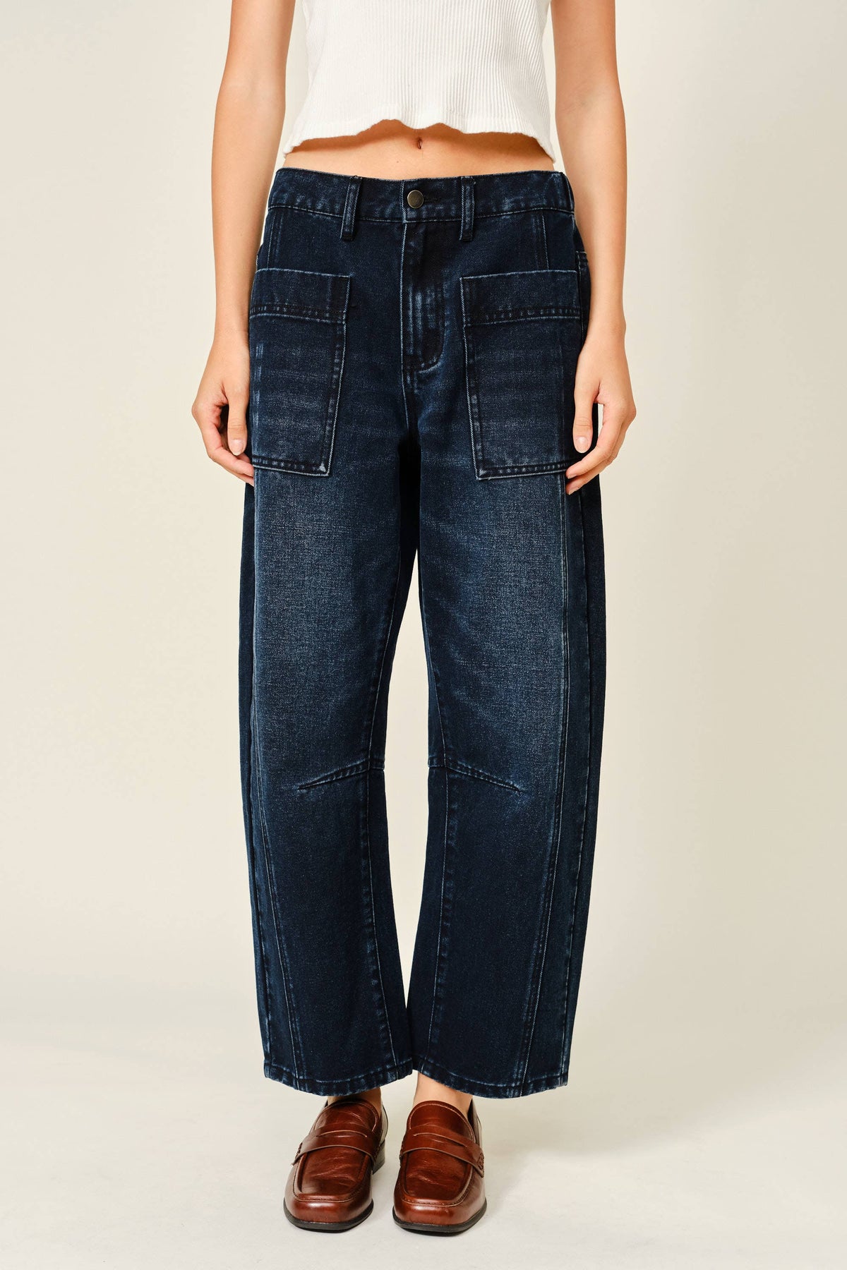 Dark Wash Barrel Jeans