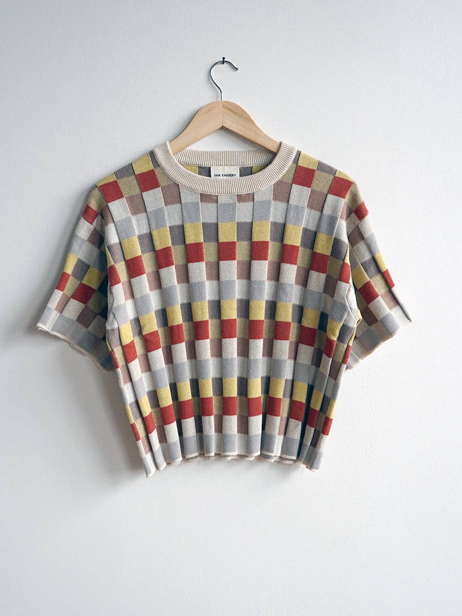 Anni Grid Plaited Sweater (cream/orange/yellow) - Elemental