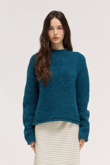 Teal Rolled Edge Sweater