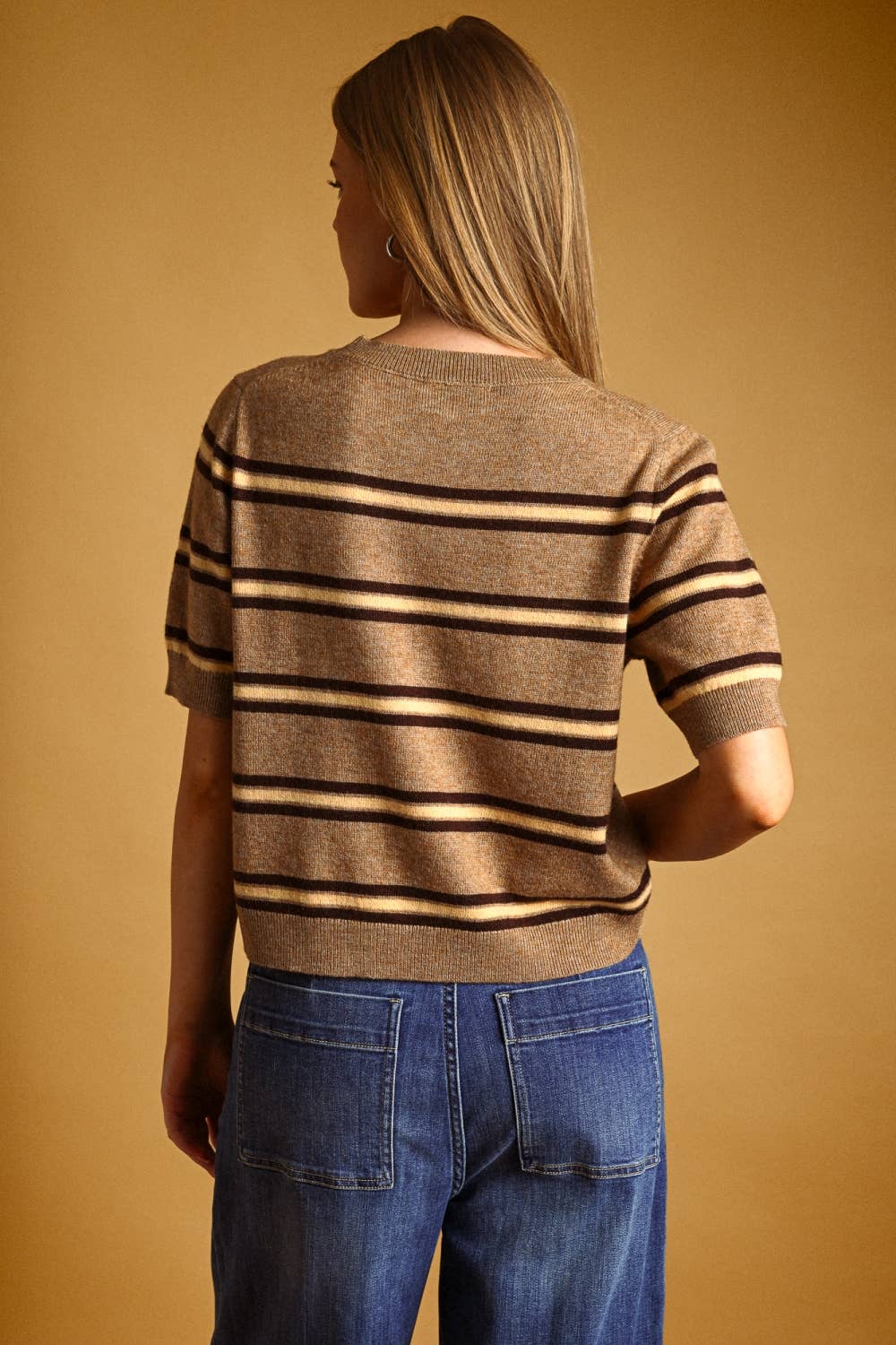 STRIPE PATTERN SHORT SLEEVE KNIT TOP
