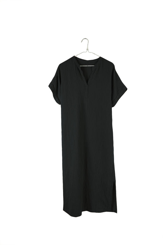 Organic Mandarin Gauze Dress - Black