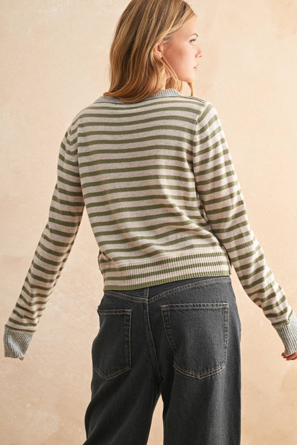 Olive Striped Cardigan