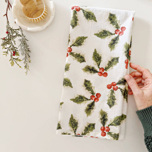 Holly berry tea towel
