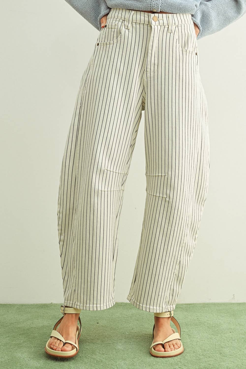 Pinstriped Barrel Pants - 2 colors