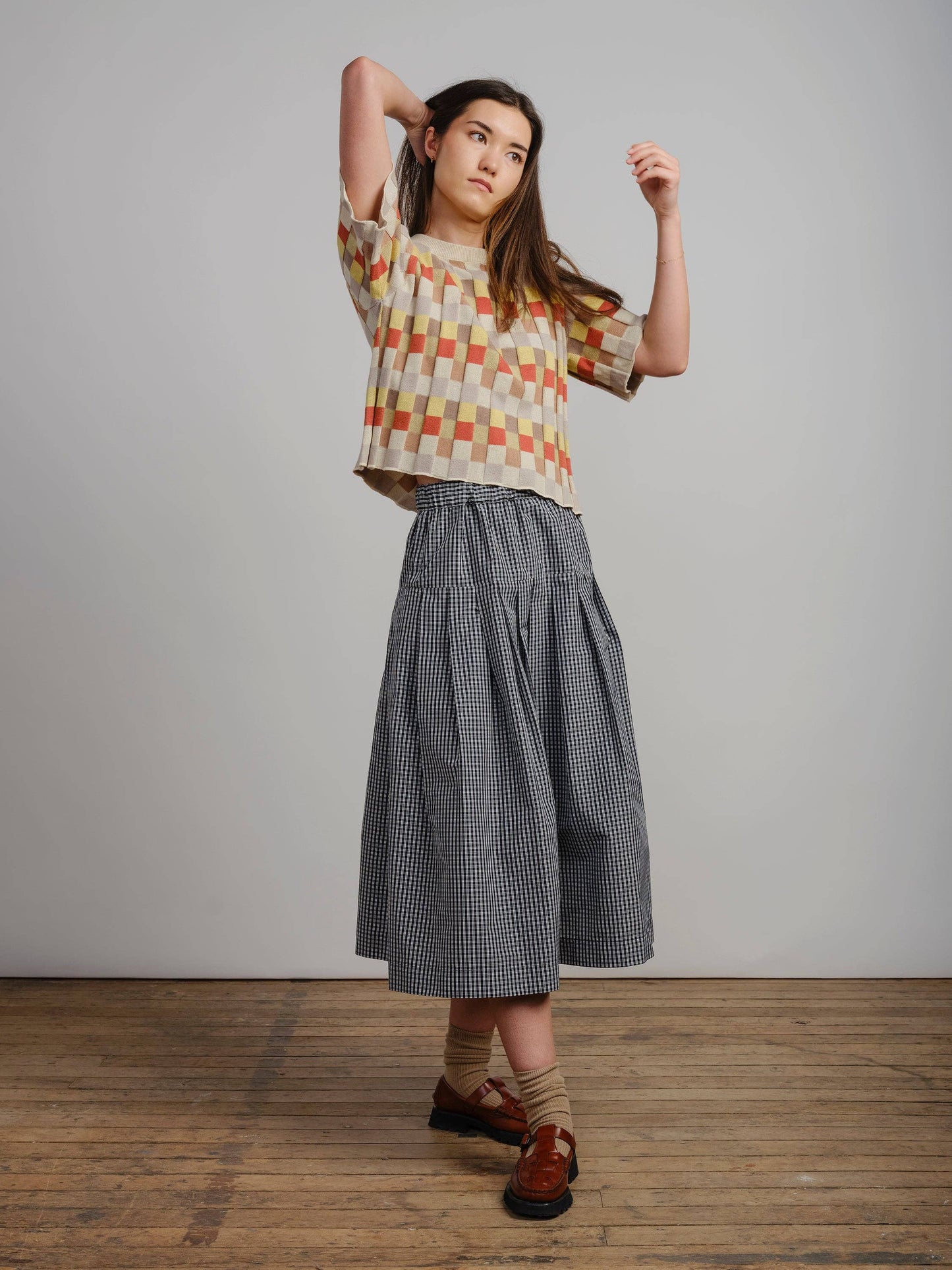Anni Grid Plaited Sweater (cream/orange/yellow) - Elemental