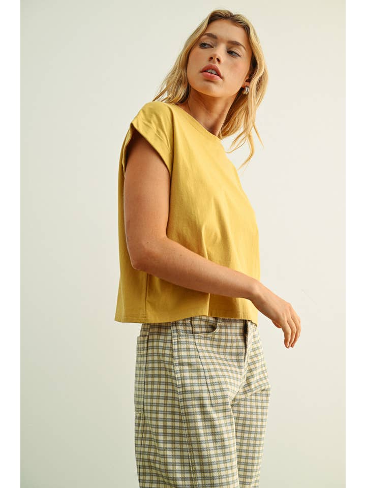 Round Neck Cuffed Sleeve Top - 2 colors