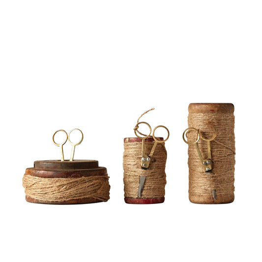 Wooden Vintage Spools - Jute & Scissors
