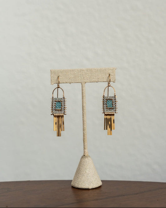Grey and Blue Zircon, Pyrite Minima Earrings