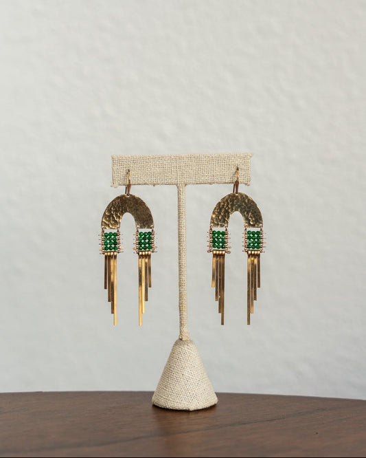 Green Onyx Arcus Double Fringe Earrings