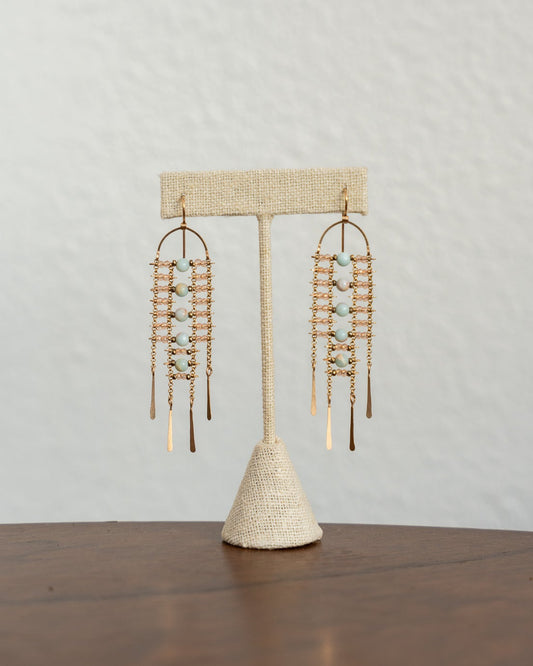 Blue Jasper, Champagne Quartz, Pyrite Sky Dancer Earrings