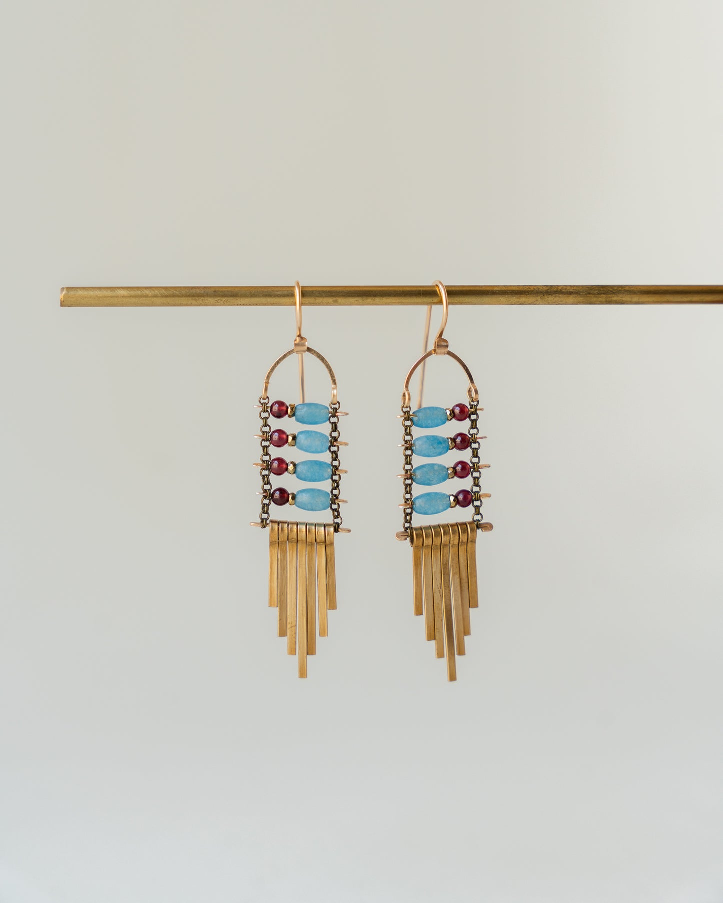 Blue Onyx Garnet Minima Earrings #25