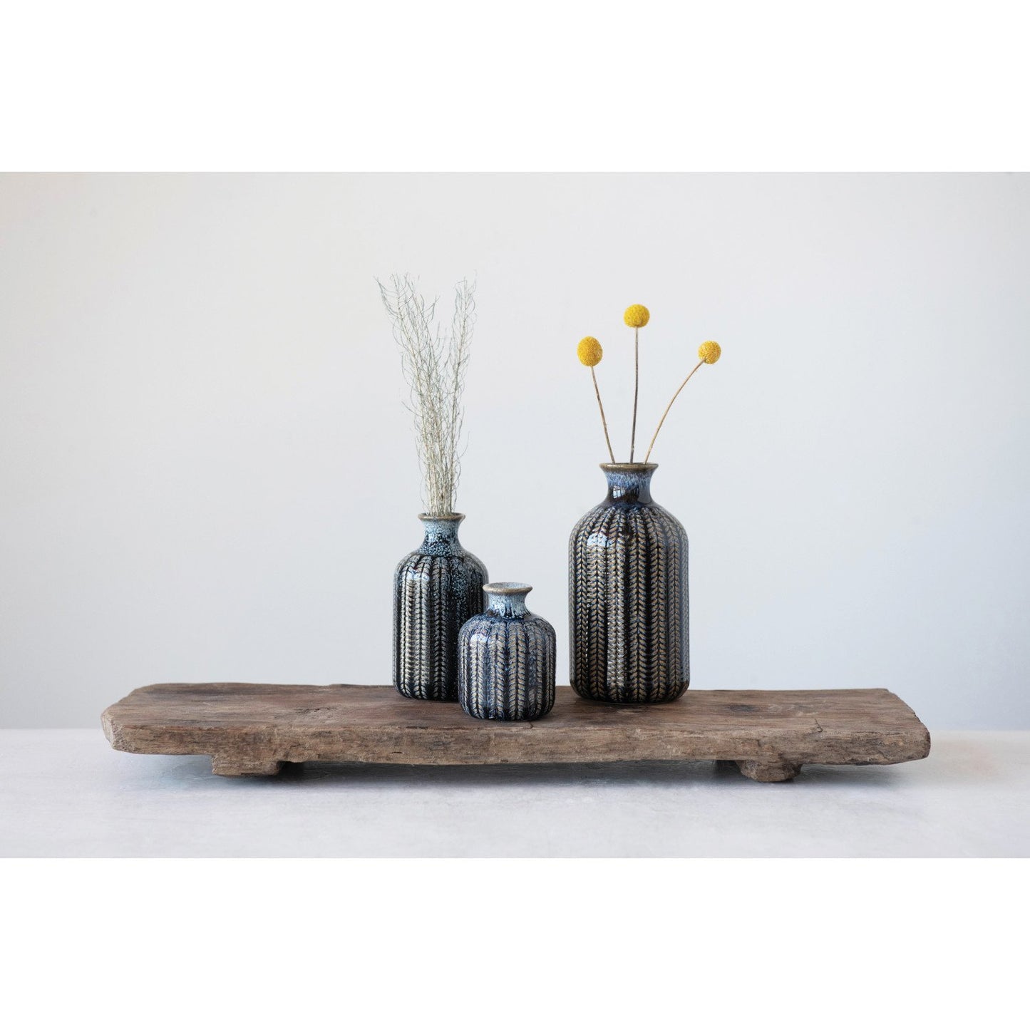 Embossed Stoneware Vases with Glaze - Assorted Sizes