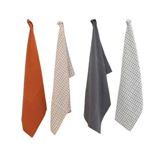 Plaid Cotton Tea Towels - Light Grey