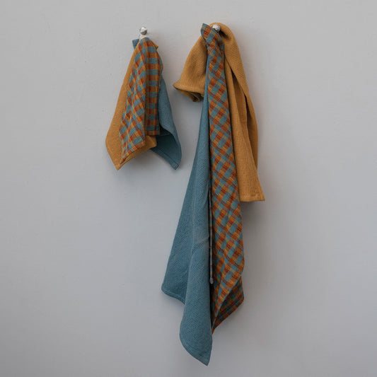 Sea Blue Cotton Waffle Weave Tea Towels