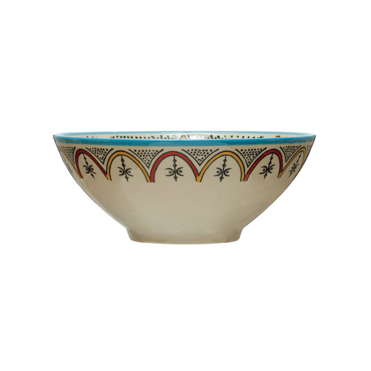 Hand-Painted Stoneware Bowl w/ Pattern, Multi Colored