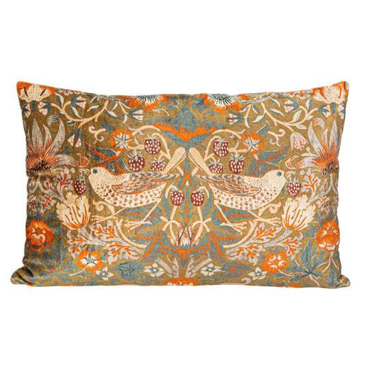Birds and Floral Pattern Cotton Velvet Lumbar Pillow