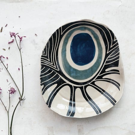 Hand-Painted Stoneware Organic Shaped Platter (Each One Will Vary)