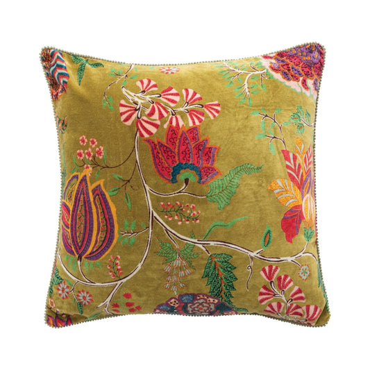 20" Square Cotton Blend Floral Velvet Printed Pillow