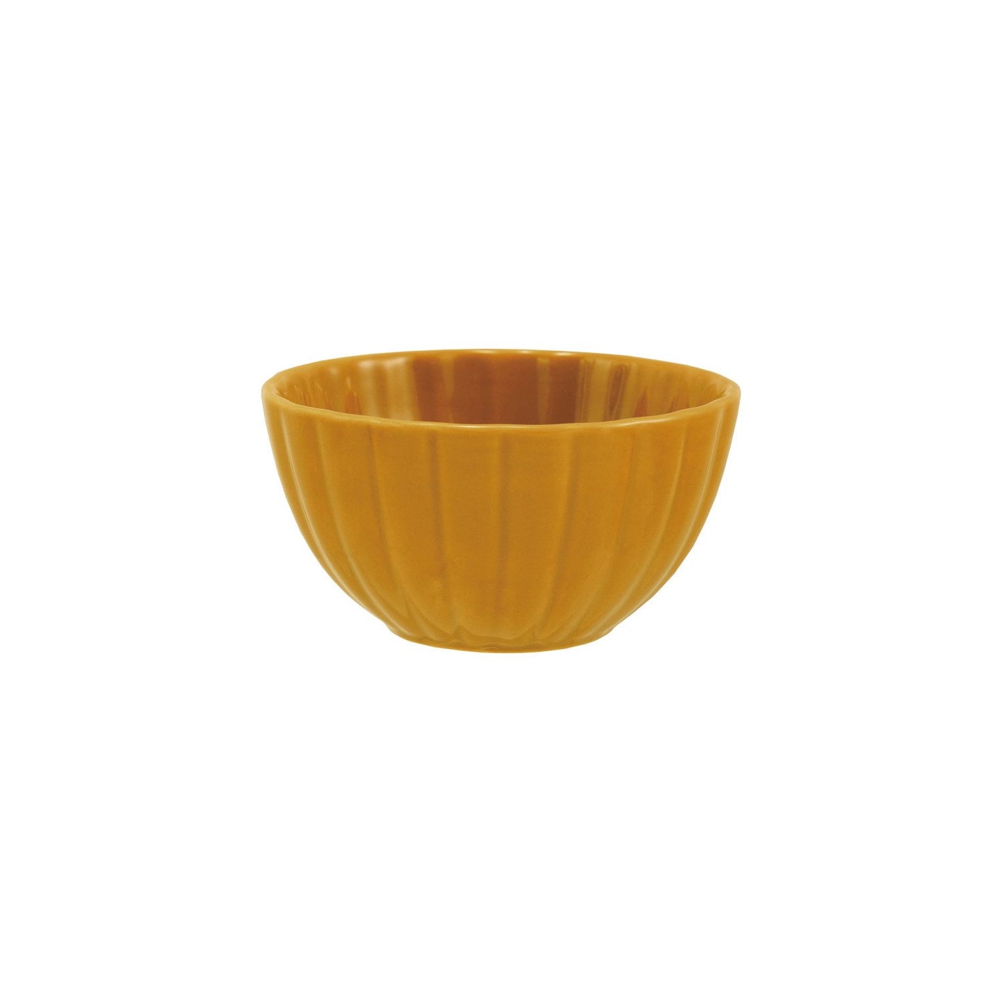 Mustard Stoneware Ribbed Bowl, Reactive Glaze