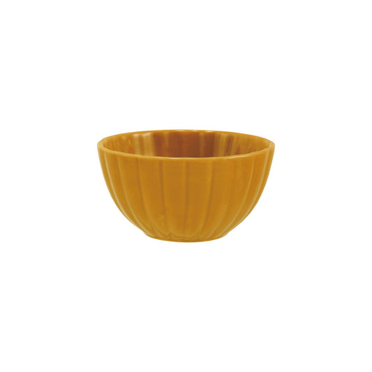 Mustard Stoneware Ribbed Bowl, Reactive Glaze